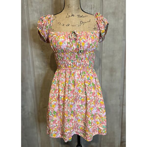 Showpo Floral Mini Romper Pink & Orange CottageCore Milkmaid Size 6